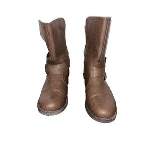 Women's Size 9 M Brown Faux Leather Boots Mid-Calf Buckles and Straps Ranch